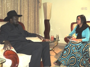 Salva Kiir interviewed by Al-Sudani journalist Rofayda Yassen (photo Al-Sudani)