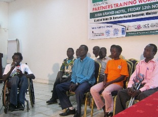 Daniel Deng, Executive Director of Deng Foundation (L) with some members from various organizations within Central Equatoria state during the workshop, Juba, November 12, 2010 (ST)