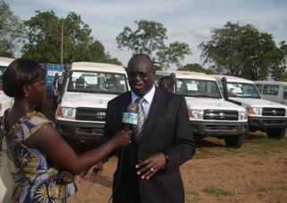 Anthony Lino Makana, Government of Southern Sudan Minister for Transport and Roads being interviewed at the South Sudan referendum vehicle hand over event in Juba, Nov. 3, 2010 (ST)