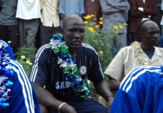 Majok Jok won of the victorious members of Bor county wrestling team, Bor, Jonglei state, South Sudan. Nov. 3, 2010 (ST)