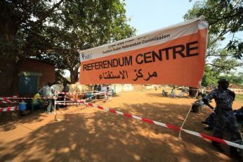 The entrance of a registration center of South Sudan's independence referendum in Wau town of Baher Al Gazal State in South Sudan November 20, 2010 (Reuters)