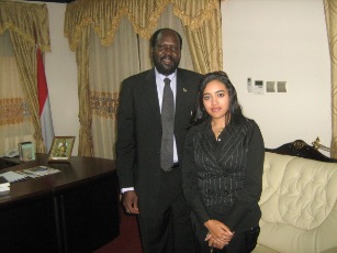 FILE - South Sudan president Salva Kiir with Al-Sudani reporter Rofyada Yassen (Sudanile)