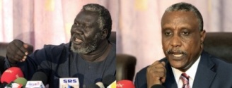 Sudan People's Liberation Movement (SPLM) governor of Blue Nile state Malik Agar  and Yasir Arman, SPLM North sector chief, speaks during joint news conference in Khartoum December 22, 2010 (Reuters)