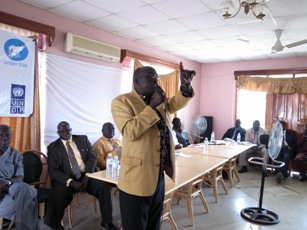 Deputy Governor of Jongeli state, Hussien Amar, addesses participation during the opening ceremony of the Peace Conderence, Bor, South Sudan. Dec. 6, 2010 (ST)