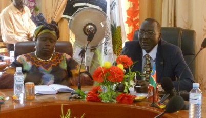 Ann Itto Leonardo, the SPLM deputy Secretary General for southern sector addressing the press in Juba, South Sudan. Dec. 04, 2010 (ST)