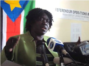 Anne Itto Leonardo, the SPLM deputy Secretary General (southern sector) addressing the media in Juba. Jan 12, 2011 (Photo: Waake Simon Wudu)