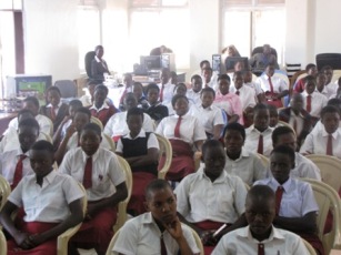 Female students of Yabongo parents Secondary listening to W. Equatoria governor's speech in Yambio. Jan 26, 2011 (ST)