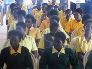 Female students of Comboni girls' Secondary school listening to W. Equatoria governor’s speech in Yambio. Jan 26, 2011 (ST)