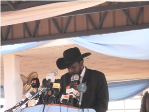 South Sudan president, Salva Kiir Mayardit makes remarks during the preliminary announcements of the referendum results. Jan 30, 2011 (ST)