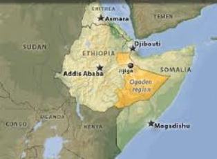 Map showing Ogaden region of Ethiopia