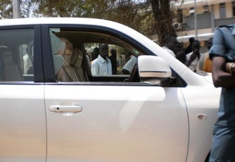 A broken window is seen on the official vehicle of South Sudan's Minister for Rural Development and Cooperatives Jimmy Lemi after his murder on February 9, 2011. (ST)