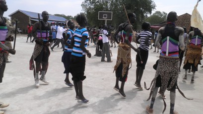 Young men & women showing Dinka cultural dances at Bor Secondary school, Feb. 26, 2011 (ST)