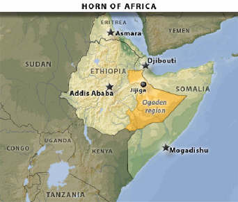 The Ogadan, ethnic Somali region of Ethiopia.