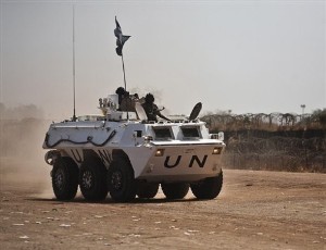 A UNMIS peacekeeper patrol on APC in Abyei, Sothern Sudan, Friday, March 11, 2011 (AP)