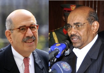 Egyptian Nobel Peace laureate and former UN atomic watchdog chief Mohamed ElBaradei (L) and Sudanese president Omer Hassan Al-Bashir (R)