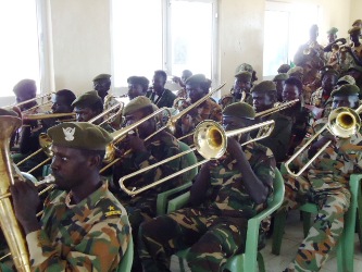 The SPLA Music Band practicing the South Sudan National Anthem in Juba (Photo: Lomayat)