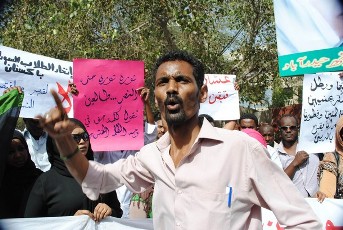 Sudanese students union-Pakistan protest outside the press club in Hyderabad, Pakistan, March 21, 2011 (Demotix Images)