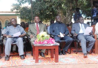 From left to right: Bakulu Edward, speaker of W. Equatoria state (WES) assembly, WES governor Bangasi Joseph Bakosoro and WES deputy governor Abui Sapana during their swearing in ceremony. June 24, 2011 (ST)