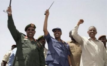 President Omar al-Bashir, Defense Minister Gen. Abdul-Rahim Mohammed Hussein, and Deputy Chairman of the National Congress Party Nafi Ali Nafi