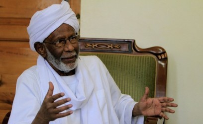 Sudanese Islamist opposition leader Hassan al-Turabi gives an interview to AFP in Khartoum on January 17, 2011 (Getty)
