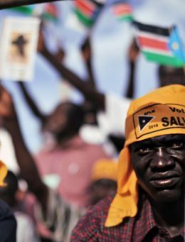 A supporter of SPLM, leader Salva Kiir, listens to his speech during a political rally in Juba on April 9, 2010 – (Getty)