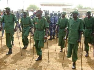 Wounded members of the SPLA, South Sudan's army, celebrating the anniversary of movements inception 28 years ago, pictured in Juba on May 16 2009. (Photo: SPLM)