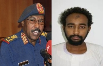 Sudan's Minister of Defence Abdel-Rahim Mohamed Hussein (L) and Mohanad Osman Yousif Mohamed (R) who is one of the men convicted in assassination of a USAID officer in Khartoum three years ago