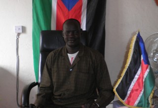 SPLM state secretary Buoth Chuol speaking to the press at his office in Bor, Jonglei, South Sudan. May 4, 2011 (ST)