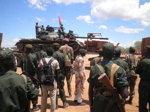 SPLA military hardware moving behind the SPLA march in Freedom square in Bor, Jonglei state, South Sudan. May 27, 2011 (ST)