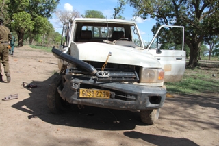 The car where three dead bodies were discovered on Tuesday in Aber payam of Rumbek central county of Lakes state, South Sudan. May 24, 2011 (ST)