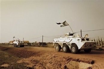 A UNMIS peacekeeper patrol in Abyei, Southern Sudan, Friday, March 11, 2011 (AP)