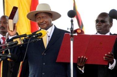 Yoweri Museveni is sworn in for another term at Kololo Airstrip in the capital city Kampala Thursday, May 12, 2011 (AP)