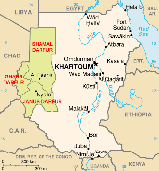 Map of Darfur as per current regions: North, South and West Darfur. (Wikimedia Commons)