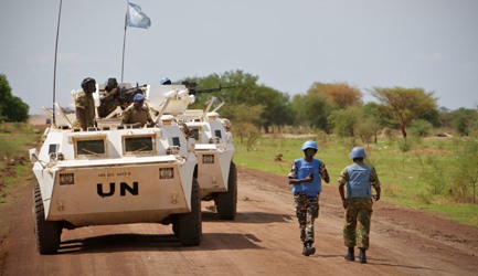 UN peacekeepers patrol in the restive Abyei after the seizure of the area by the northern Sudanese troops on 21 May 2010 (photo UN)