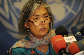 UN Deputy High Commissioner for Human Rights Kyung-wha Kang addresses press conference (UNMISS)