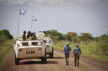 Military observers from Namibia serving with the international peacekeeping operation is seen during a patrol in the region of Abyei (UNMIS)