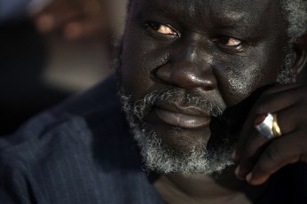 Malik Agar, head of the northern branch of the Sudan People Liberation Movement (SPLM) speaks during a joint news conference with SPLM north's secretary general Yasir Arman, in Khartoum, July 3, 2011 (Reuters)