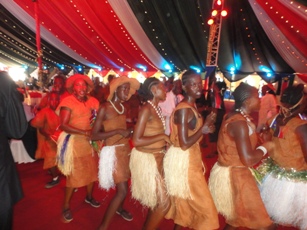 Azande traditional dancers from Western Equatoria entertaining heads of states in Juba on South Sudan's independence day, July 9, 2011 (ST)