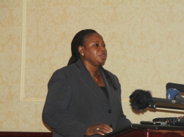 Deputy ICC prosecutor Ms. Fatou Bensouda speaking to the press in Botswana. July 6, 2011 (ST)