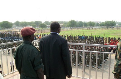 GoSS VP Riek Machar saluting the mock parade for independence, Juba, 1-7-2011 (ST)