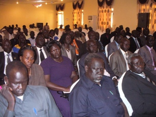 participants of the Jonglei consultative meeting in the meeting hall on 28, July 2011 at South Sudan Hotel  in Bor