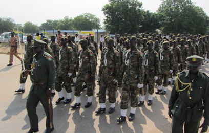 SPLA soldiers conducting a mock parade in Juba on 5 July 2011 in preparation of South Sudan Independence Day celebrations (ST)