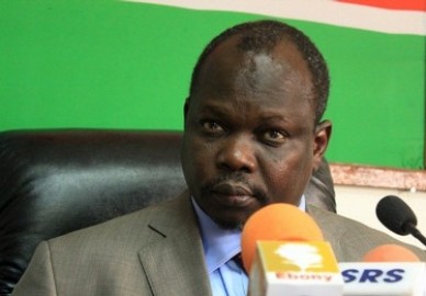 SPLM Secretary General Pagan Amum holds a press conference in the South Sudanese capital of Juba on July 25, 2011. (Getty)