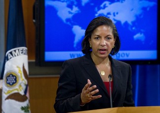 US Ambassador to the United Nations Susan Rice speaks about the independence of South Sudan during a briefing at the US State Department in Washington, DC, July 7, 2011 (GETTY)