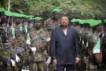 In this photo released by the African Union-United Nations Information Support Team, Saturday, Aug. 20, 2011, African Union Commission, Jean Ping, inspects an African Union Mission in Somalia (AMISOM) guard of honour following his arrival at the mission's headquarters in Mogadishu (AP)