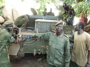 Sudan People’s Liberation Army troops displaying the spoils of their conflict in South Kordofan.