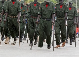 Wounded Sudan People's Liberation Army (SPLA) veterans march during Independence Day ceremony in Juba July 9, 2011 (Reuters)