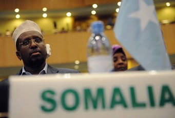 Somalia's president Sheikh Sherif Ahmed attends on August 25, 2011 at the UN complex of Addis Ababa a meeting gathering African leaders to pledge funds to tackle famine in Somalia and extreme drought across the Horn of Africa that are putting millions of people at risk of starvation (AFP)