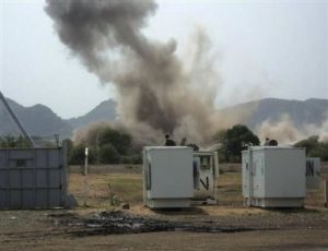 A hugh explosion near a United Nations compound in South Kordofan state, Tuesday, June 14, 2011 (AP)