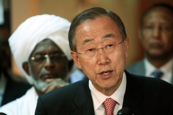 U.N. Secretary General Ban Ki-moon speaks during a joint news conference with Sudan's Foreign Minister Ali Karti in Khartoum July 8, 2011 (REUTERS PICTURES)
